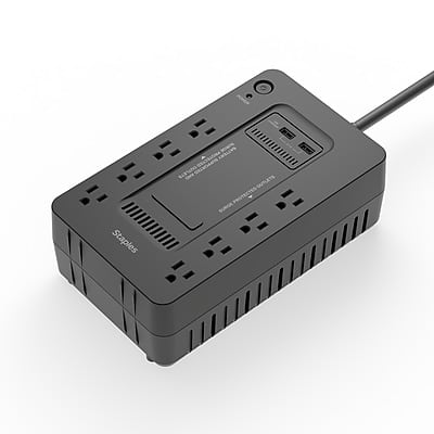 Staples TECH - 650VA 8-Outlet Battery Back-Up & Surge Protector Standby UPS - Black