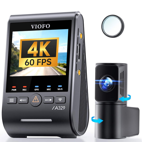 VIOFO - A329S 4K 60FPS Dash Cam Front and Rear, 4K+2K Dual STARVIS 2 Dash Camera for Cars, Power Saving Parking Mode - Black