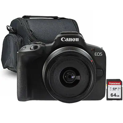 Canon - EOS R50 Camera w/ RF-S 18-45mm IS STM Lens + 64GB SDXC Card + Camera Case