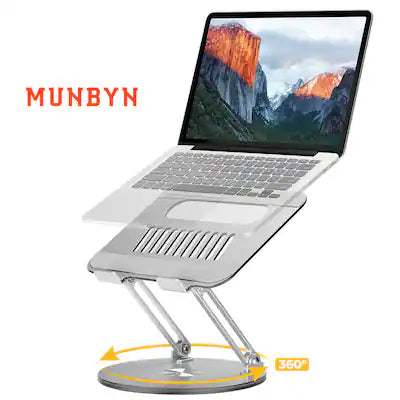 MUNBYN - 360° Rotating Adjustable Laptop Stand Aluminum 20% Lighter for 11-15.6 inch Laptops Tablets Bearing up to 8.8lbs