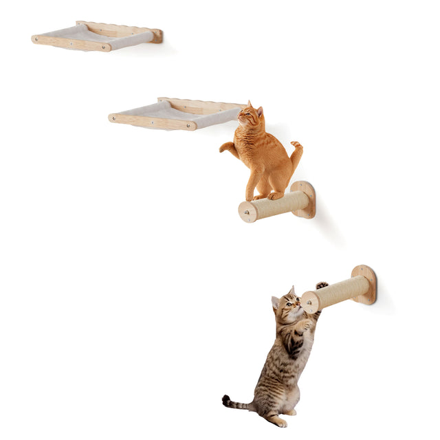 Front. VEVOR - Wall Mounted Cat Shelves, Cat Wall Shelves and Perches with Jumping Posts & Hammocks, Cat Furniture Set up to 40 lbs - Natural.