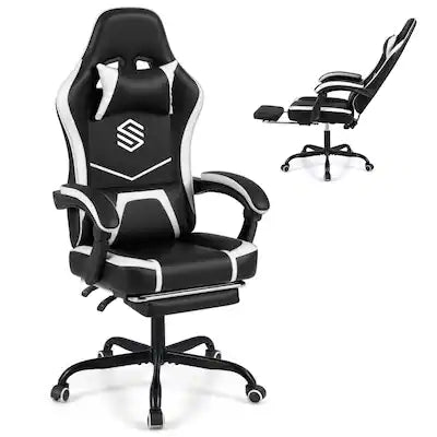 Costway - Gaming Chair with Headrest, Lumbar Support, Linkage Armrests, Reclining Backrest