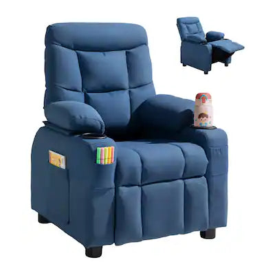 VEVOR - Kids Reclining Chair, Toddler Recliner with Cup Holders and Pockets, 107° to 126° Adjustable Backrest