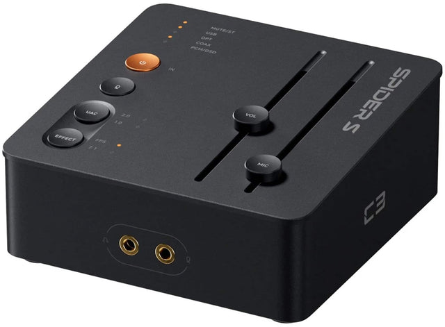 UAC EFFECT FPS 7.1 1 G Q 2.0 1.0 5 IN USB MUTE/IST OPT COAX PCM/DSD VOL SPIDER MIC Ca Q