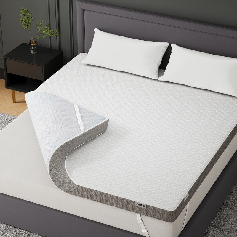 Bestier - 3" Tencel Plush Gel Memory Foam Mattress Topper with Removable Cooling Cover - White & Gray