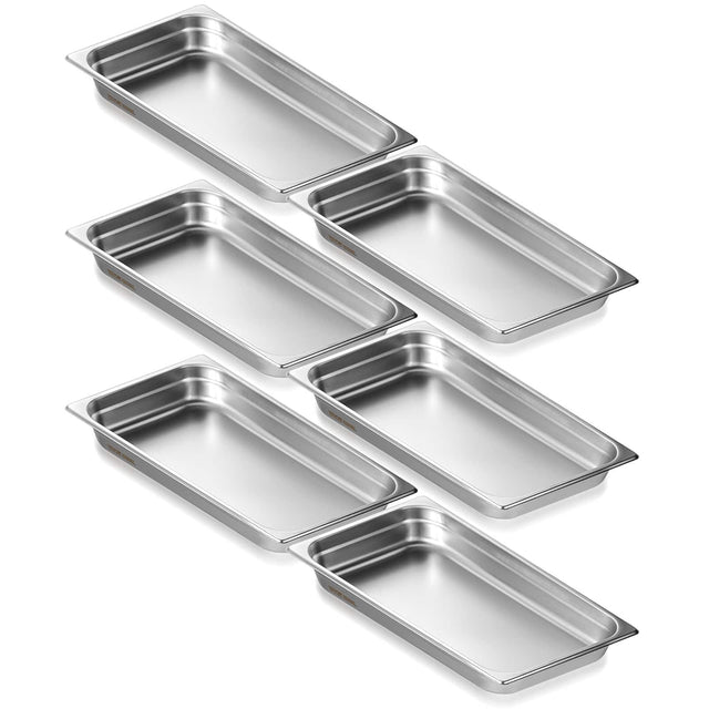 Front. VEVOR - 6 Pack Hotel Pans, Full Size Anti-Jam Steam Pan, 0.8mm Thick Stainless Steel Restaurant Steam Table Pan - Stainless steel color.