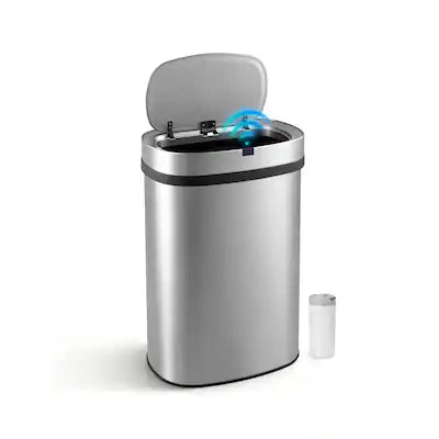 Innovaze - 13-Gal. Touchless Motion Sensor Kitchen Trash Can with Bonus 45 Trash Bags, Stainless Steel Oval Design