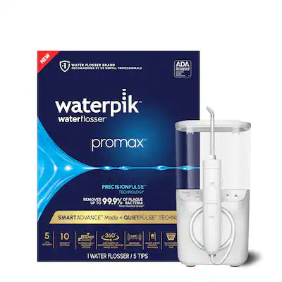 Waterpik - Promax Water Flosser, 10 Settings with Smart Advance Mode, Small Quiet Design, 5 Tips, ADA Approved