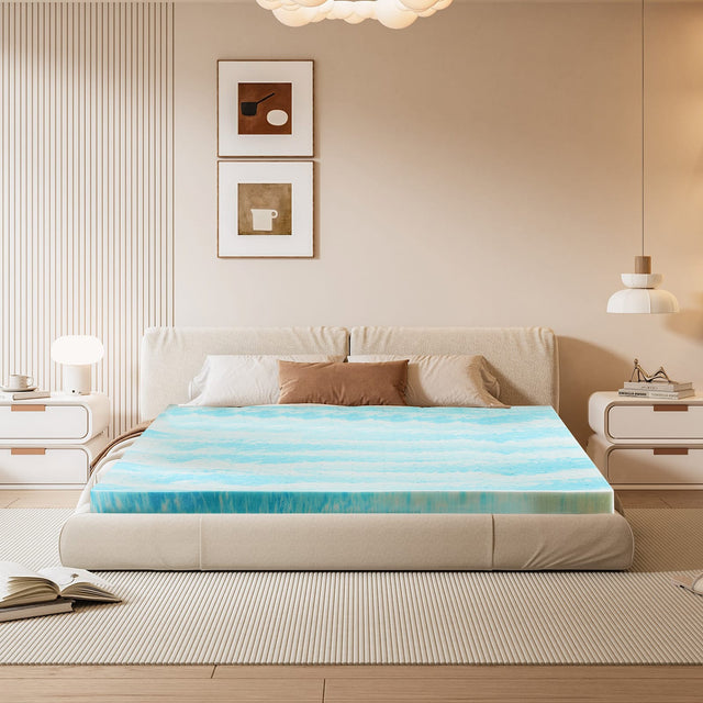 Front. Anysun - 4" Full Memory Foam Mattress Topper - Cooling Gel, Pressure Relief & Breathable Comfort - Blue.