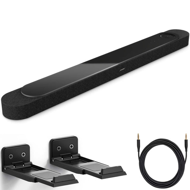 Front. Bose - Bose Lifestyle Ultra Soundbar Bundle with Aux Cable, Wall Mounts, Wireless Soundbar for TV with Dolby Atmos, (Black) - Black.