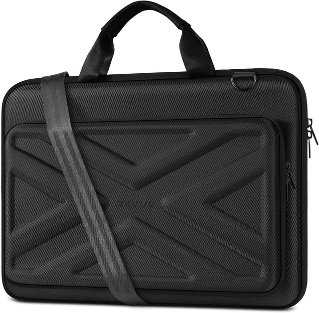 Front. mosiso - Hard Shell Laptop Case for 17-17.3 inch HP Dell Lenovo Asus Acer, Waterproof Laptop Bag with Shoulder Strap - Black.
