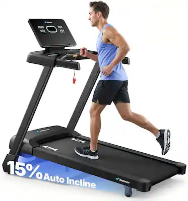 MERACH - Folding Incline Treadmill 15% Auto, 19"x47" Wide Belt, 10MPH, Bluetooth Speaker, HR Monitor, 40 Built-in Programs