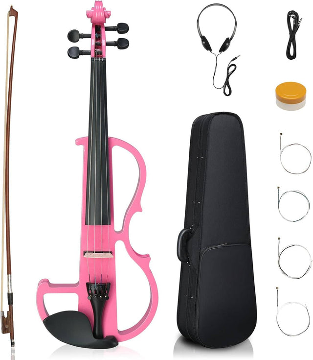 Front. Winado - 4/4 Acoustic Silent Electric Violin for Beginner Adults Teens with Ebony Fittings, Case, Bow, Headphone.