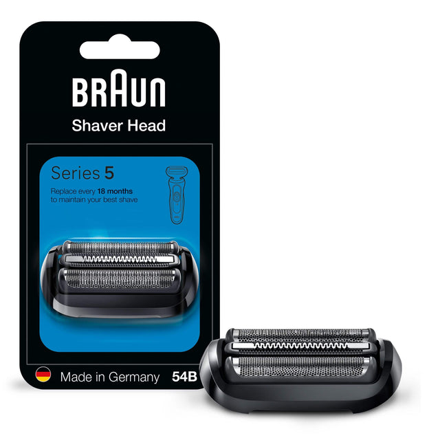 BRAUN Shaver Head  
Series 5  
Replace every 18 months to maintain your best shave  
Made in Germany  
54B