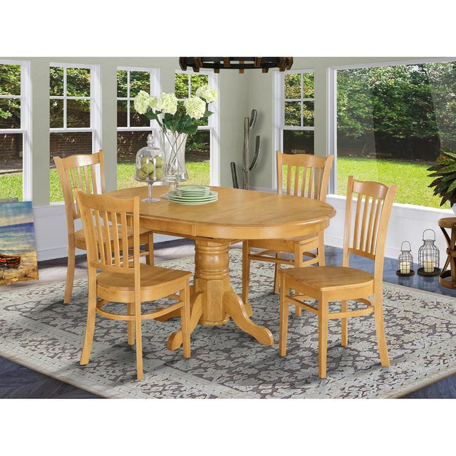Front. East West Furniture - 5 Pc Dining room set for 4- Table with Leaf and 4 Dining Chairs. - Oak.