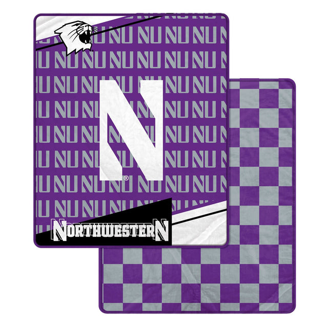 Front. Pegasus - Northwestern Wildcats 60" x 70" Diagonal Ghost Checkered Double-Sided Blanket - Multicolor.
