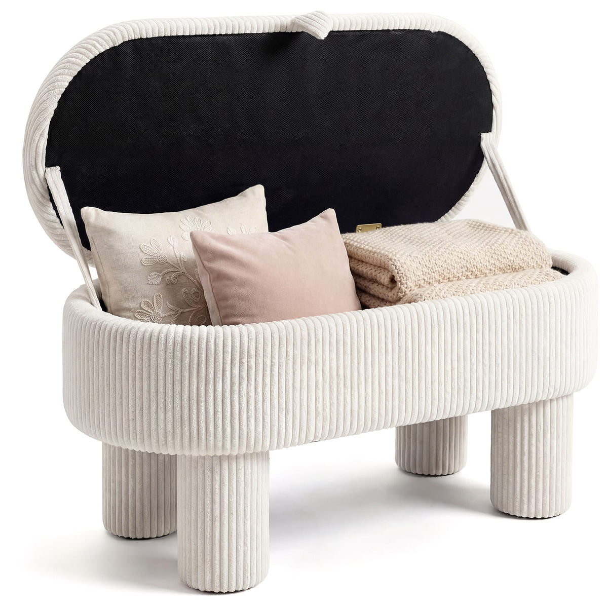 Costway - 42" Storage Ottoman Bench with Hidden Storage Compartment & Legs for Living Room - Beige