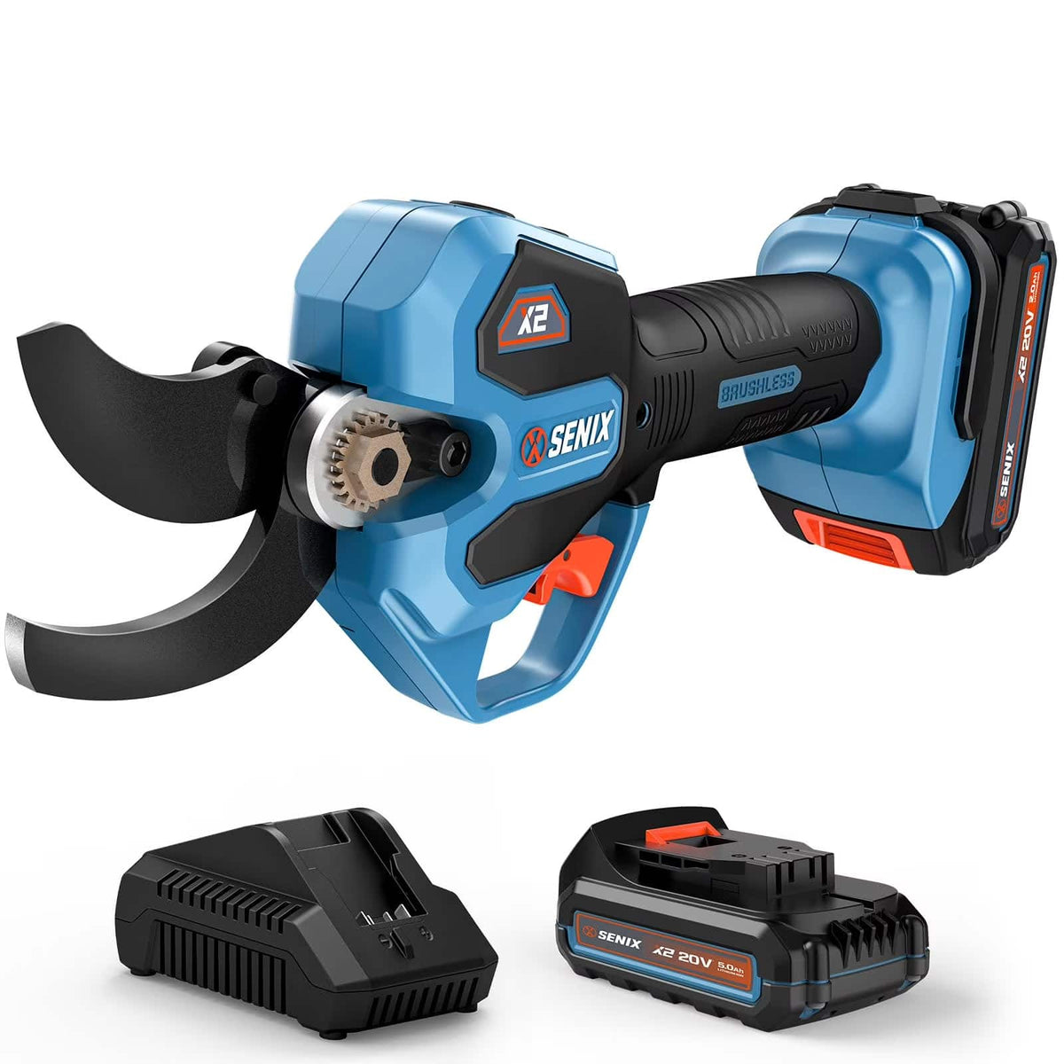 SENIX - X2 20V Max* Cordless Brushless Electric Pruning Shears (2.0 Ah Battery & Charger Included) - Blue