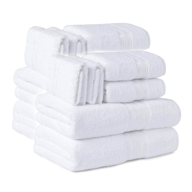 Front. Plazatex - Plazatex 100% Premium Cotton Textured Border Ultra Soft Absorbent 12 Piece Bathroom Towel Set White - White.
