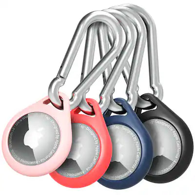 Vena - 4 Pack For Apple AirTag Holder, AirTag Keychain Silicone, AirTag Case Cover with Carabiner For Pet Dog Cat Collar
