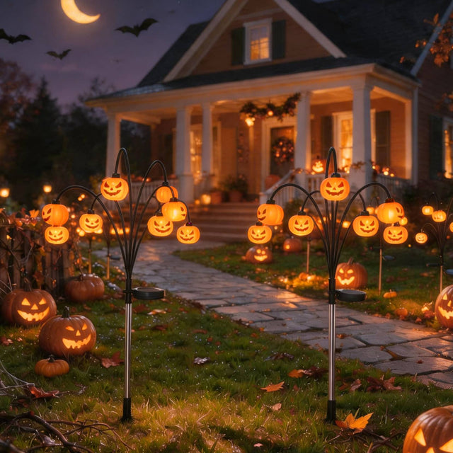 Front. Arivea - ARIVEA 2 Pack Solar Halloween Pumpkin Lights, LED Outdoor Garden Stake Lights with Auto On/Off for Yard, Lawn and Porch - orange.