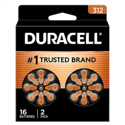 Duracell - Size 312 Brown Hearing Aid Batteries, 16/Pack (DURDA312B16ZM09)