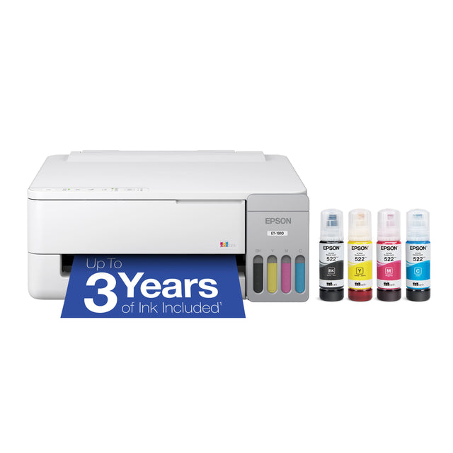 EPSON 8T-190 1 OTR Up To 3 Years of Ink Included

EPSON : 522 : BK
EPSON : 522 : Y
EPSON : 522 : M
EPSON : 522 : C