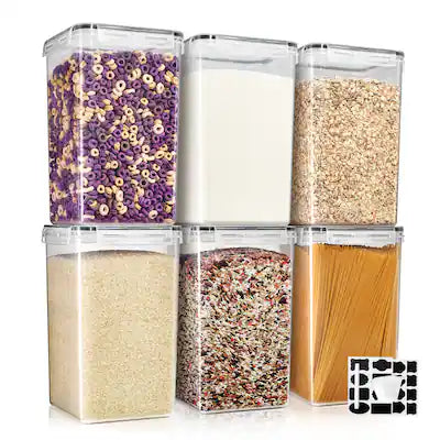 Sorbus - 6 Pack (6.5L/219.79 Oz) Airtight Food Storage Containers with Locking Lids, Measuring Cups & Labels