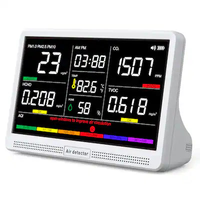 bonoch - 16 in 1 Air Quality Monitor Indoor 7" Real-Time CO2 Monitor, Display 9 AQI+7 AQI Alerts Air Quality Meter