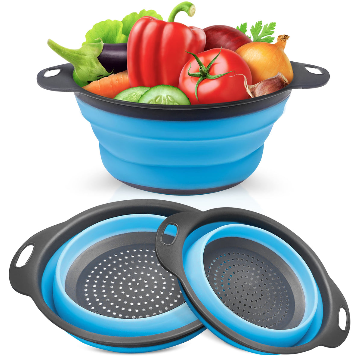 NutriChef - 3-Piece Round Strainer Set – BPA-Free, Comfortable Grip for Draining Pasta, Veggies & Fruit