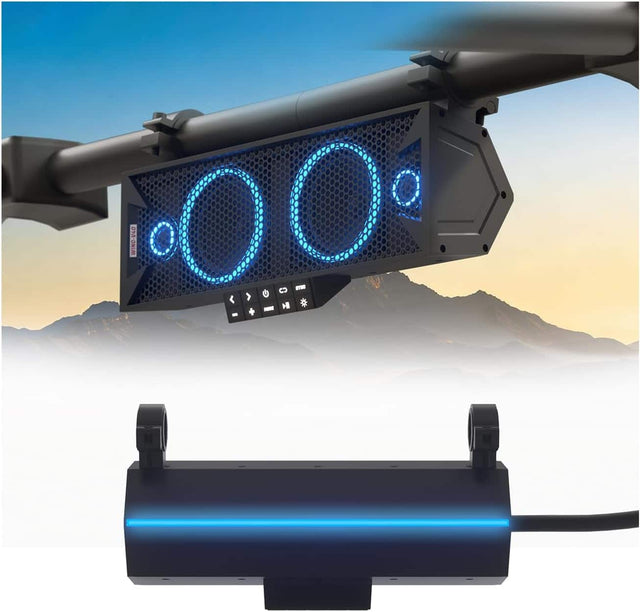 Front. GoHawk - UTV Sound Bar: Waterproof 4-Speaker Bluetooth Speakers System w/ Multicolor LED, 15-Inch for Polaris RZR, Can-Am, Marine - Black.