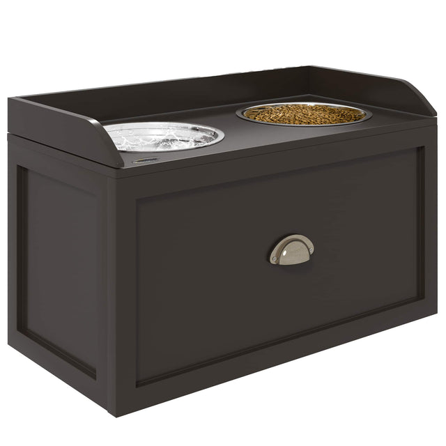 Front. Pawhut - Feeding Station with Storage Drawer, Food Storage Cabinet with 2  Elevated Dog Bowls for Large Sized Dogs - Coffee.