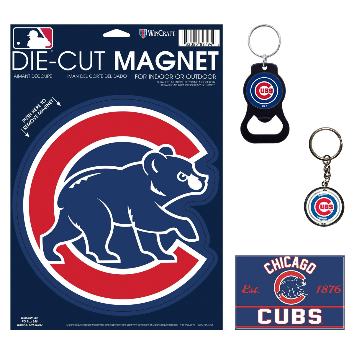 WinCraft - Chicago Cubs 4-Pack Key Rings and Magnets Set - Multicolor