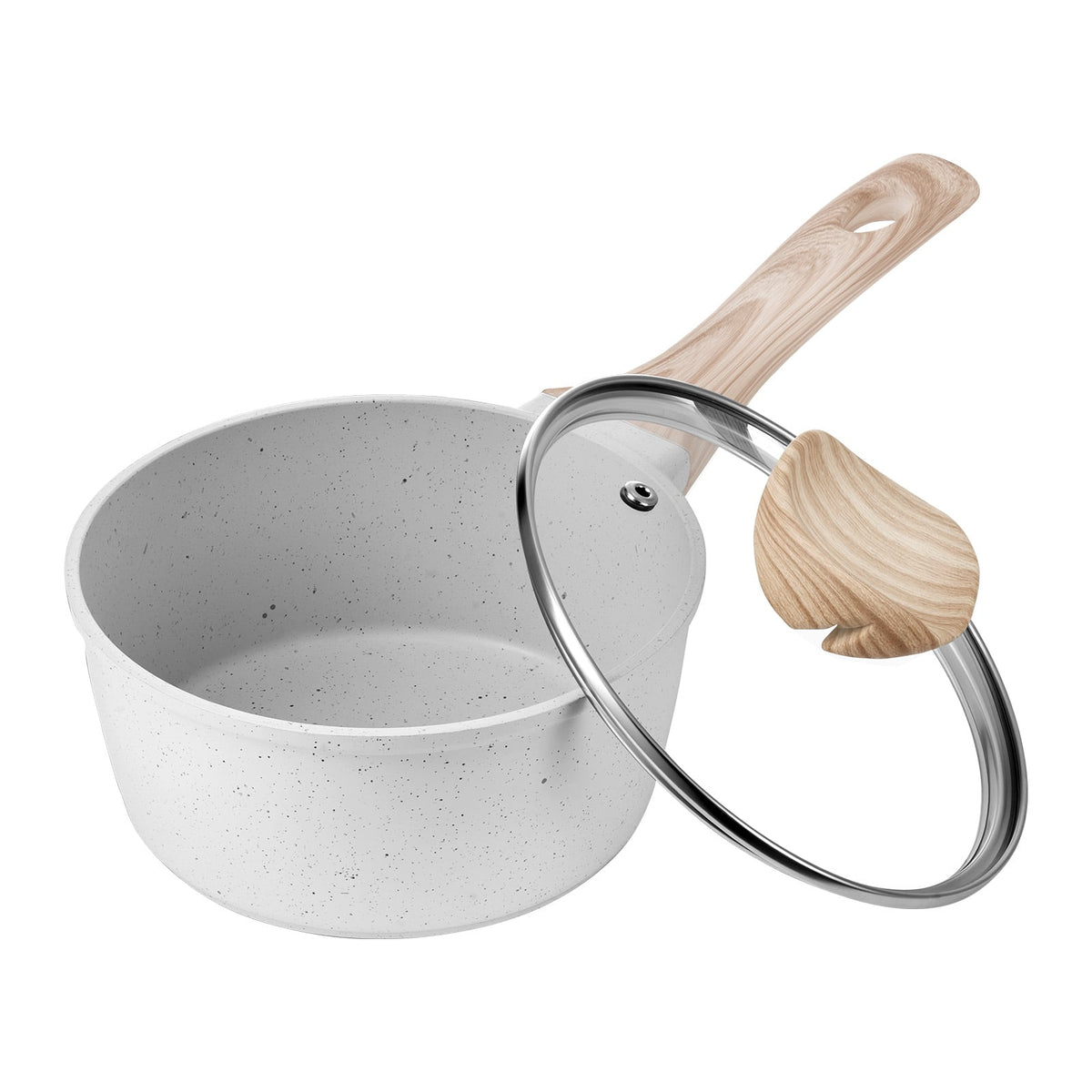 VEVOR - 1.5 QT Saucepan, Nonstick Saucepan with Tempered Glass Lid, Multipurpose Cooking Sauce Pot with Detachable Handle - White