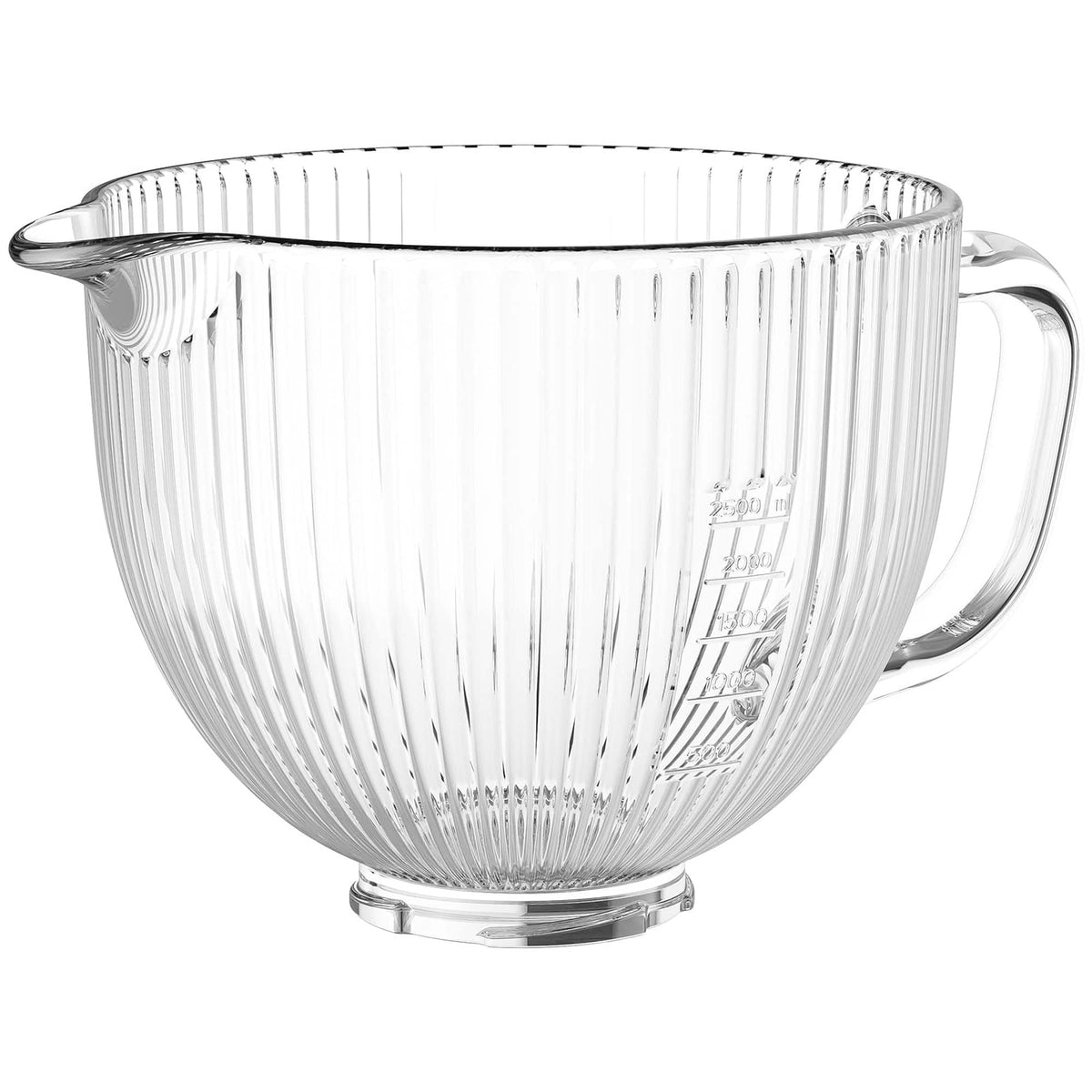 Gvode - 5-Quart Glass Mixing Bowl, Compatible with KitchenAid® 4.5-5 Qt Tilt-Head Mixers, Lid & Markings, Microwave Safe - White