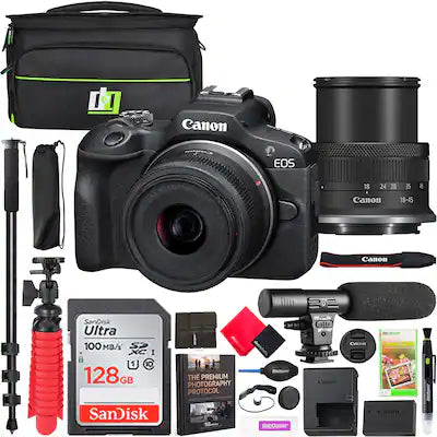 Canon - EOS R100 Mirrorless Camera with RF-S 18-45mm F4.5-6.3 IS STM Lens Kit Pro Bundle
