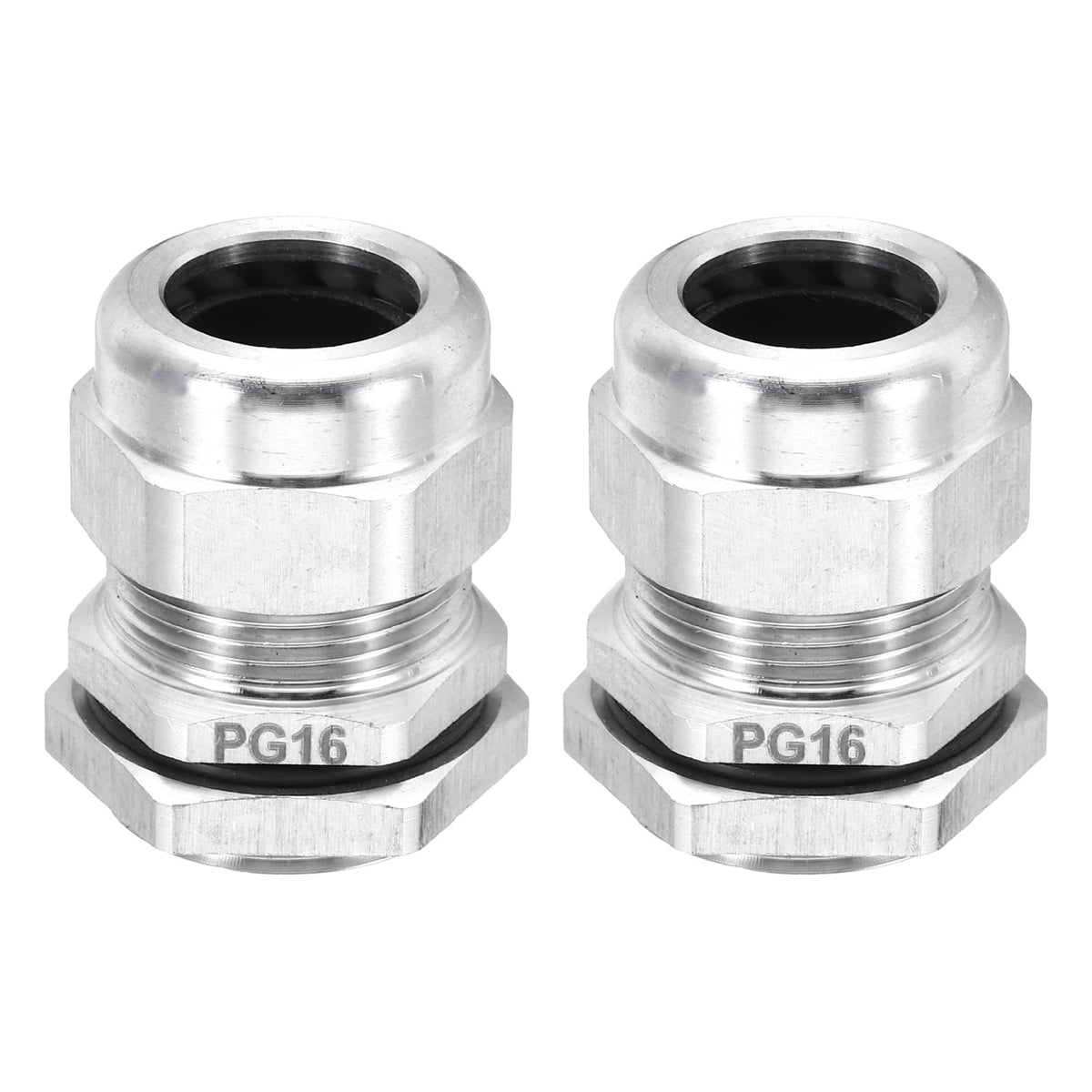 Unique Bargains - PG16 Cable Gland, IP68 Waterproof Strain Relief, 304 Stainless Steel, for 10-14mm Wire, 2pcs - Silver