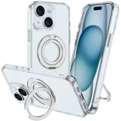 Alpha Digital - Full Protective iPhone 15 PLUS Case w/ Magnetic Rotatable Ring Stand- Soft Flex, Anti-Drop/Fingerprint -360 shockproof