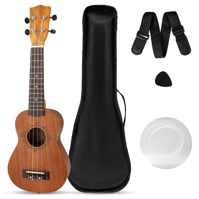 Front. Costway - Costway 21 Inch Ukulele Mahogany Ukulele with Gig Bag Adjustable Shoulder Strap Beginner Uke Kit for Students Kids - Natural.