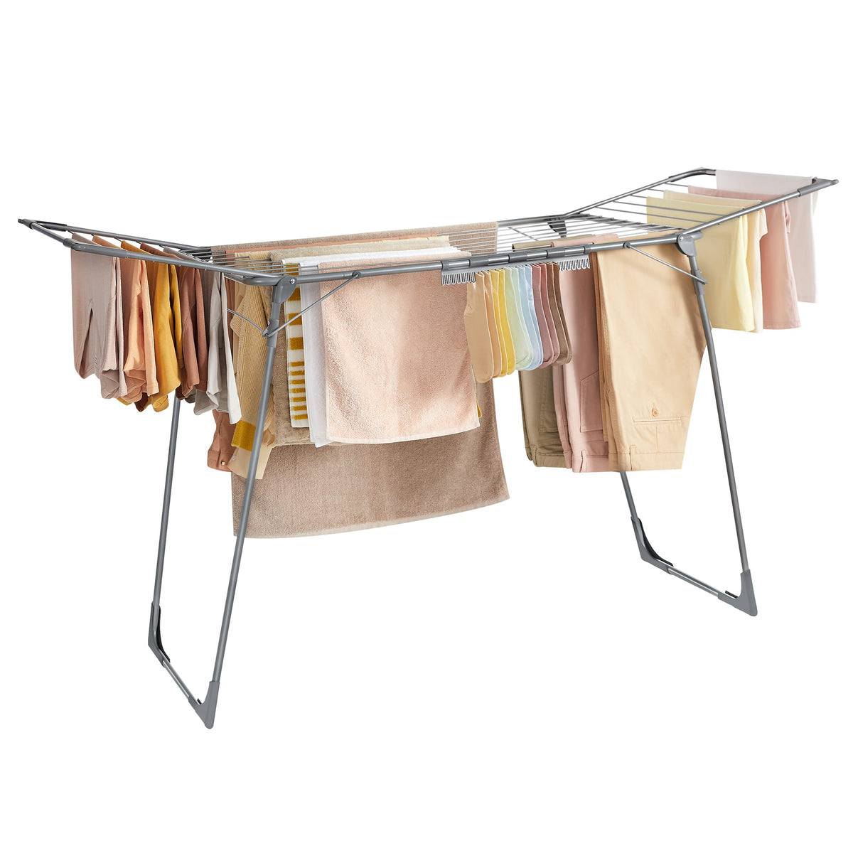 Songmics Home - Clothes Drying Rack Foldable, Gullwing Laundry Drying Rack, Space-Saving, 22.2 x 68.1 x 38 Inches, Sock Clips - Outdoor Gray