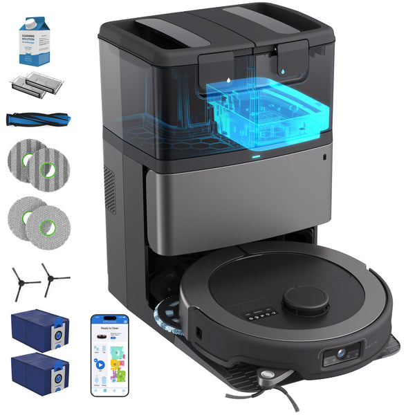 bObsweep - Maxim All-in-One Robot Vacuum & Mop, 22000 Pa Suction, Odor-Filter AutoWash/Dry/Empty Dock, w EdgeReach - Titanium Black