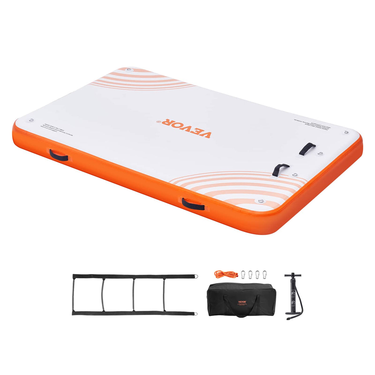 VEVOR - Inflatable Floating Dock, 8 x 5FT Inflatable Dock Platform, Non-Slip Water Floating Dock Mat with Portable Carrying Bag - White + Orange