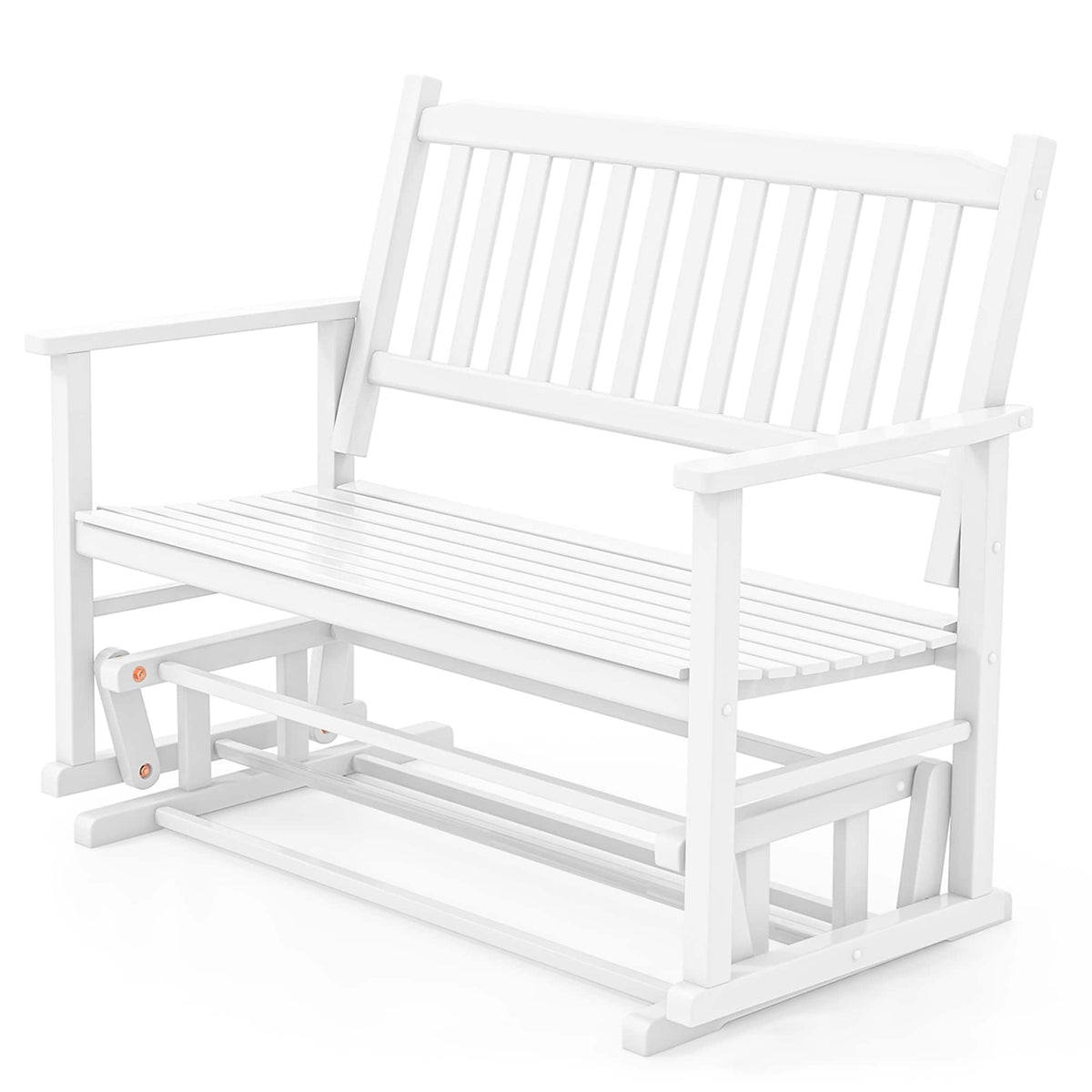 Costway - Patio Glider Loveseat Chair Swing Rocking Bench with Slatted Seat & Curved Backrest - White