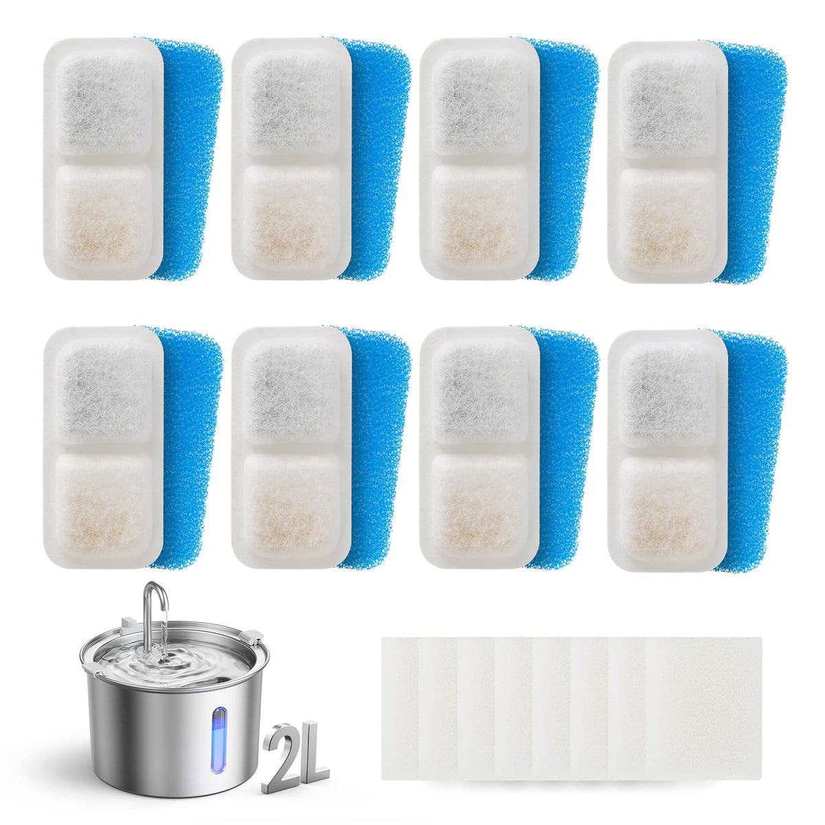 Oneisall - 2L Automatic Cat Fountain Filter Replacement 8pcs - White