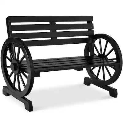 Best Choice Products - 2-Person Wooden Wagon Wheel Bench for Patio, Garden, Outdoor Lounging w/ Rustic Design