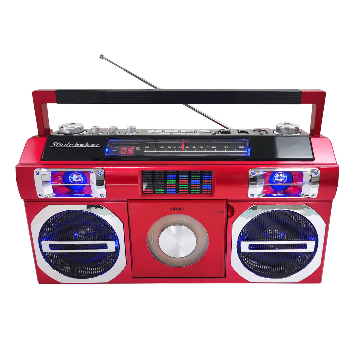 Studebaker - Bluetooth Boombox with FM Radio, CD Player, 10 watts RMS - Red