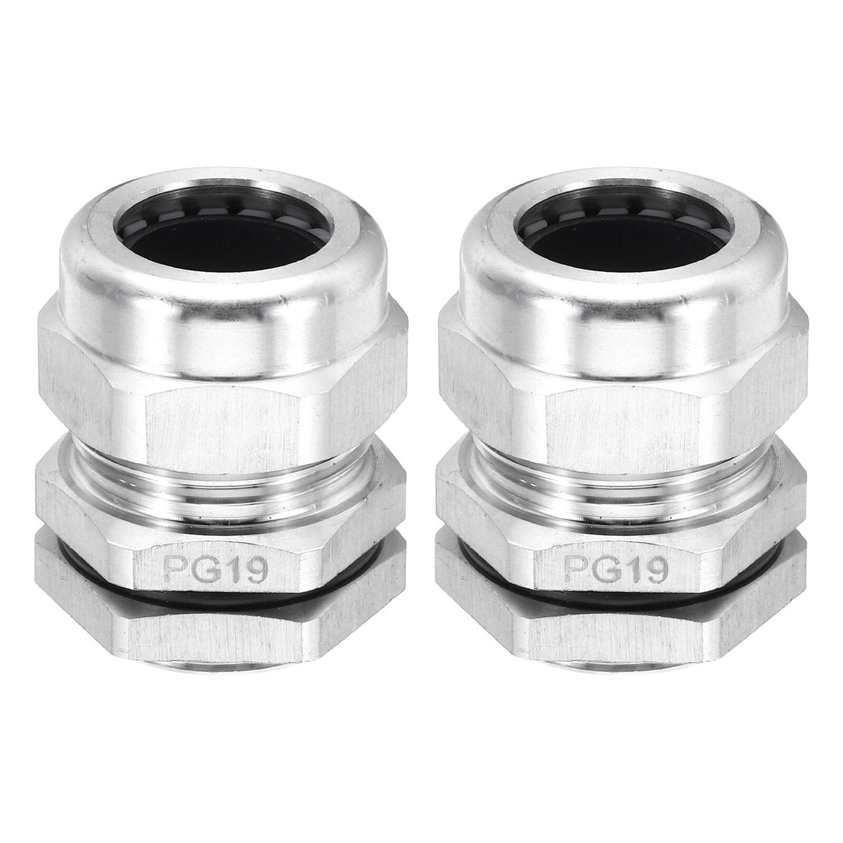 Unique Bargains - PG19 Cable Gland, IP68 Waterproof Strain Relief, 304 Stainless Steel, for 10-14mm Wire, 2pcs - Silver