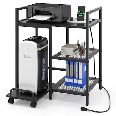 Gymax - 25'' x 16'' 3-Tier Printer Table w/ Storage Shelves Wheels for Home Office