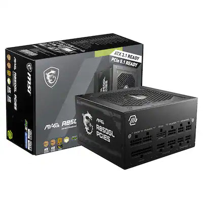 MSI - MAG A850GL PCIE5 850W Full Modular ATX 3.1 Ready 80 Plus Gold Power Supply