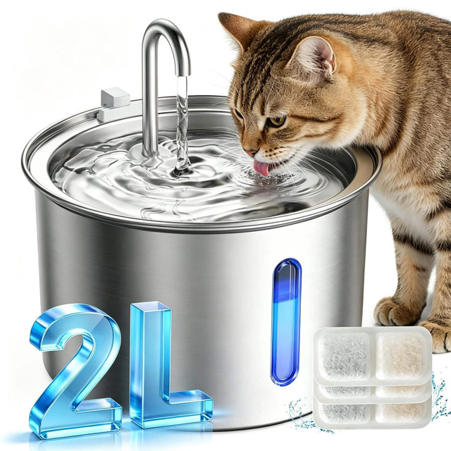Front. Oneisall - 2L 67oz Automatic Cat Water Fountain Food Grade Stainless Steel Pet Fountain with 3 Filters Visual Window BPA Free - Stainless.